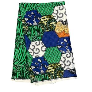 Colorful African Wax Print Fabric - Green, Blue, White, Yellow, Orange